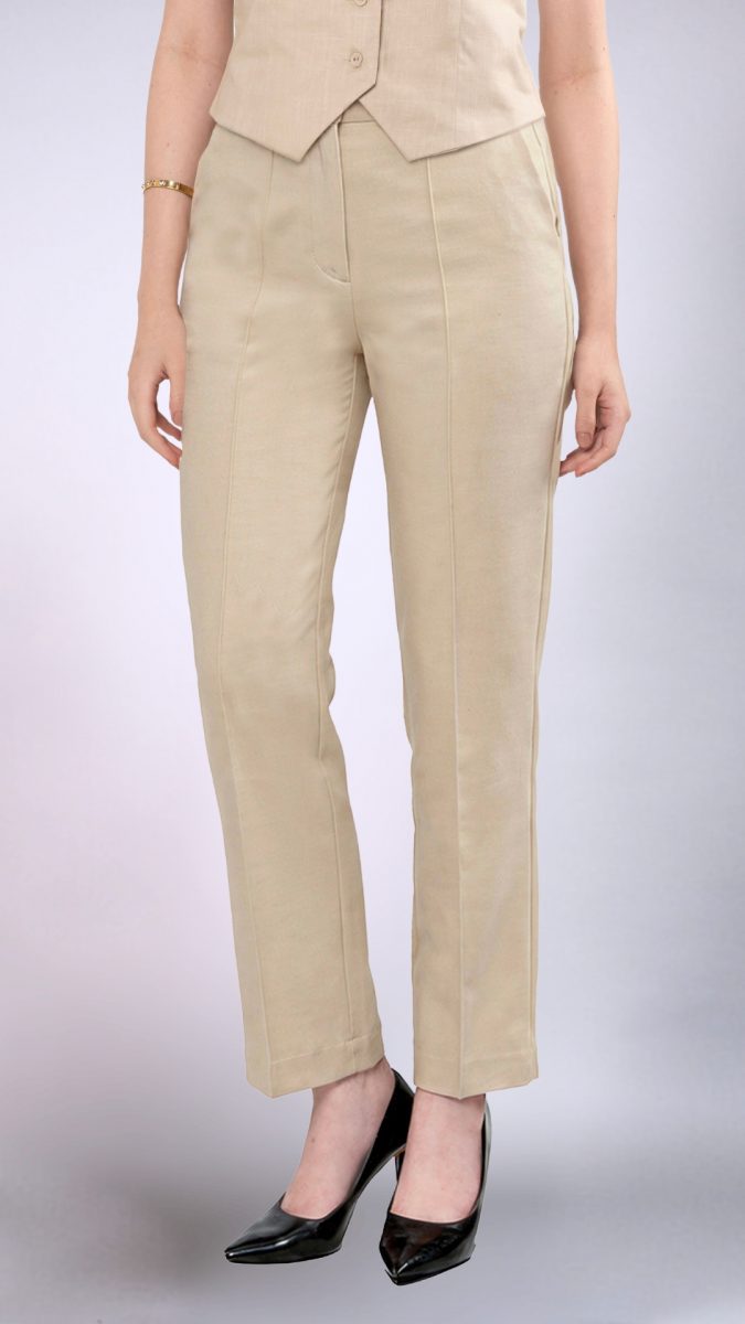 Beige High-Rise Straight-Fit a must-have pants for women's capsule wardrobe
