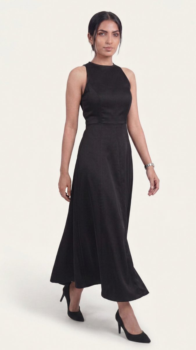 Black Halter Neck Formal Fit and Flare Dress