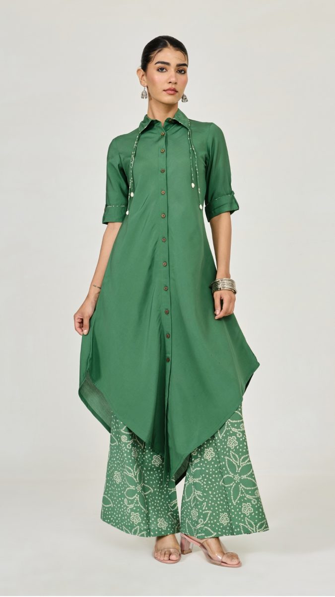 Green Asymmetric hem salwar