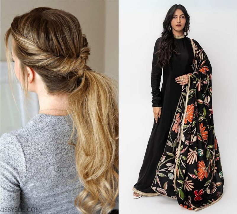Simple ponytail Hairstyles for salwar suits from Zlaata