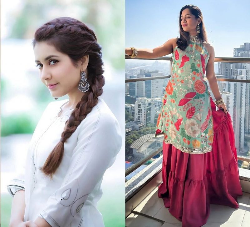 Stylish side braid hairstyle with green sharara suit ideas for women
