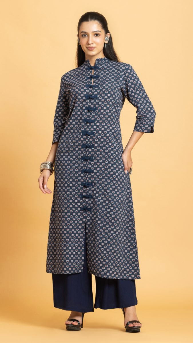 Navy blue frog knot latest kurta designs